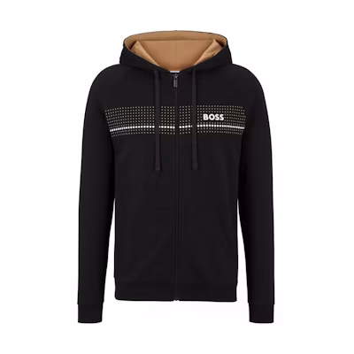 HUGO BOSS FW22 Logo Print Zip Pocket Hoodie Black Long-Sleeve 50485940-001