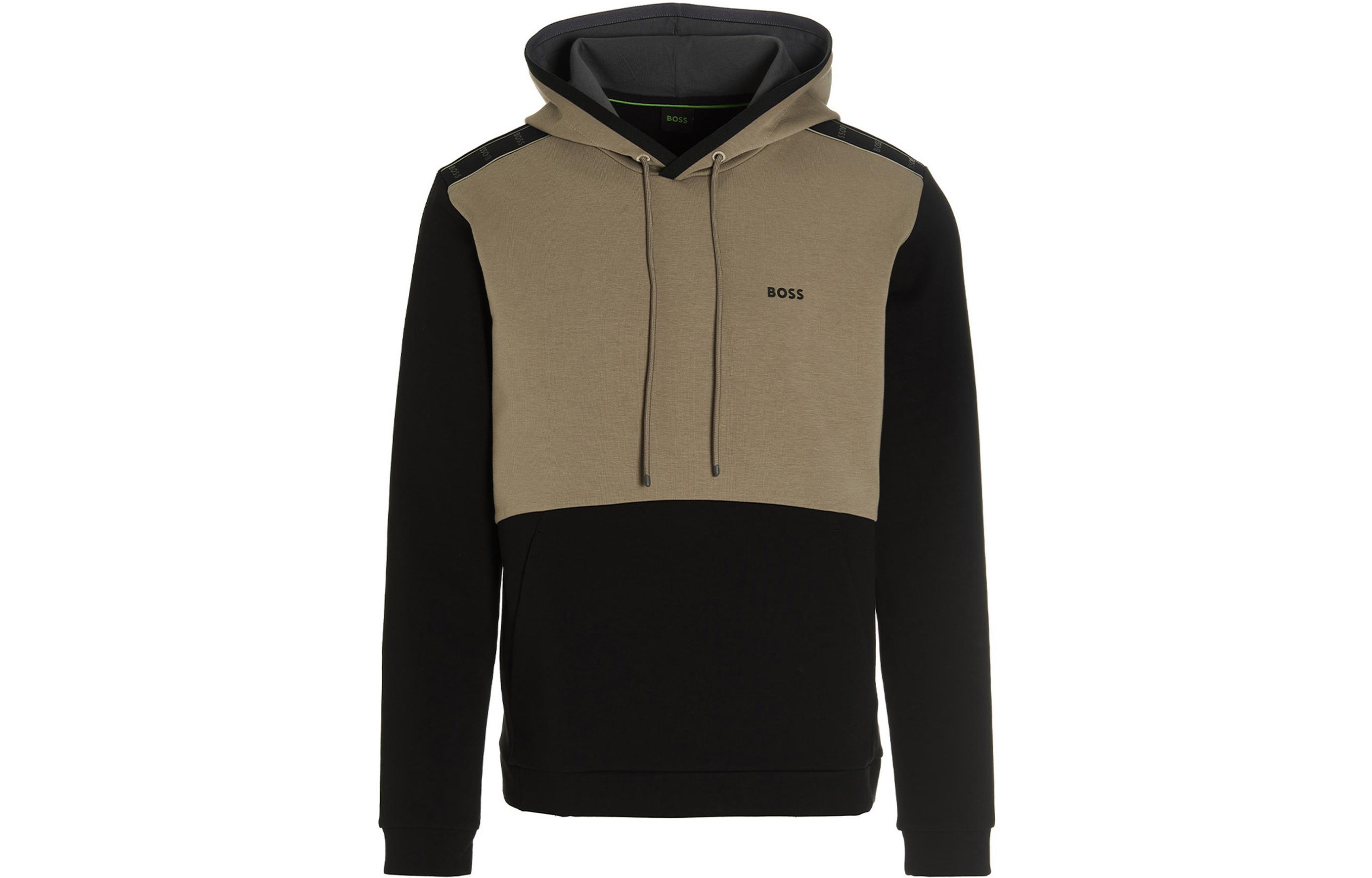 HUGO BOSS FW22 Logo Printed Colorblock Pullover Sweatshirt Men Black 50477036-001