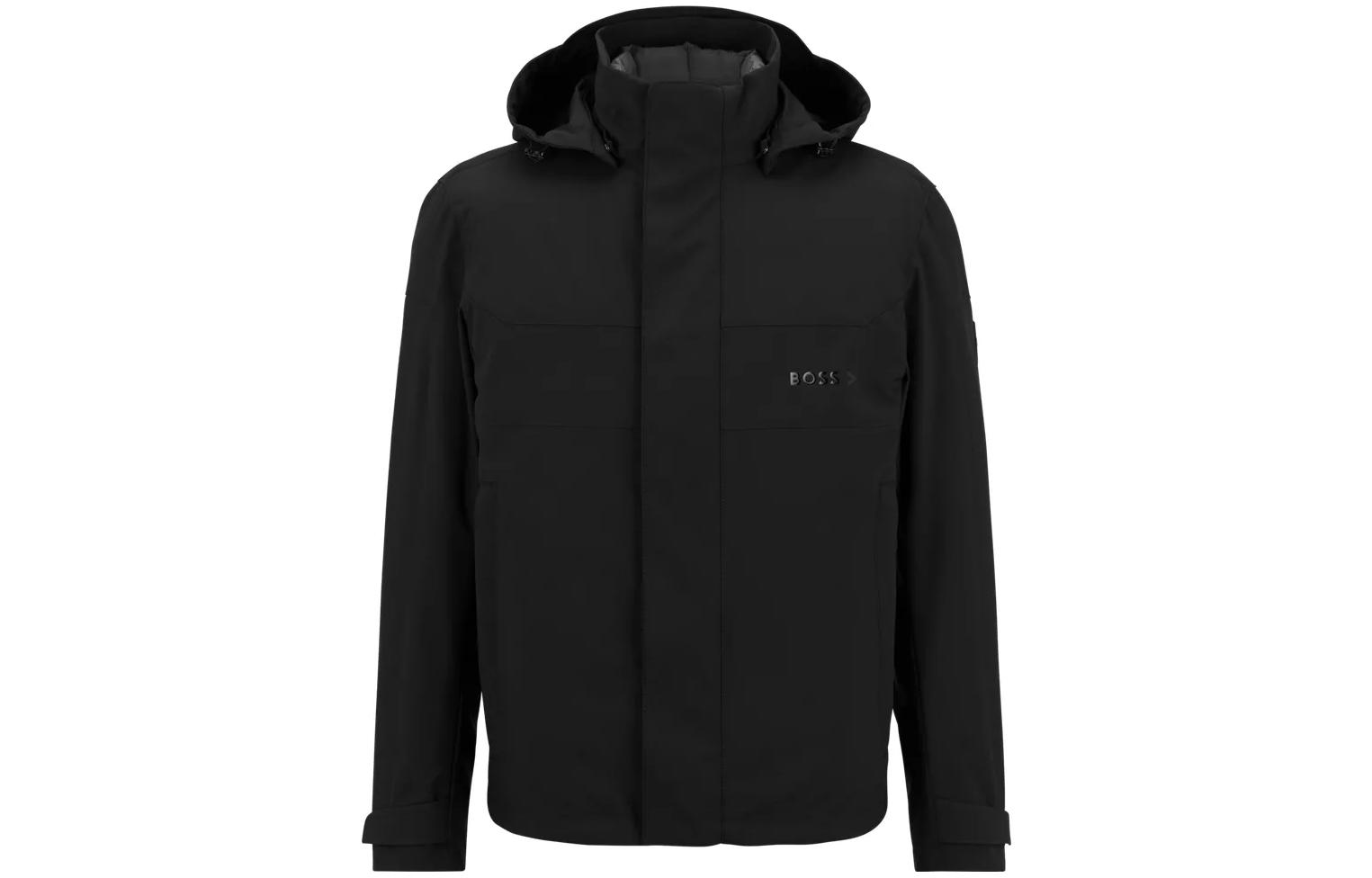 HUGO BOSS FW22 Logo Printed Solid Color Hoodie Jacket - Black 50485096-001