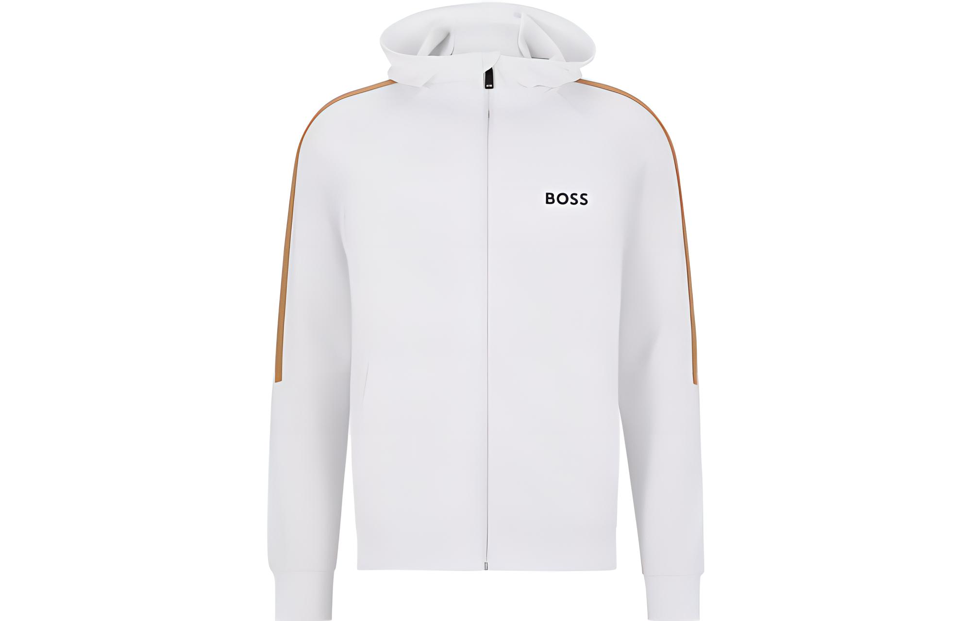 HUGO BOSS FW22 Logo Printed Stripe Trim Zip Sweatshirt White () 50490646-100