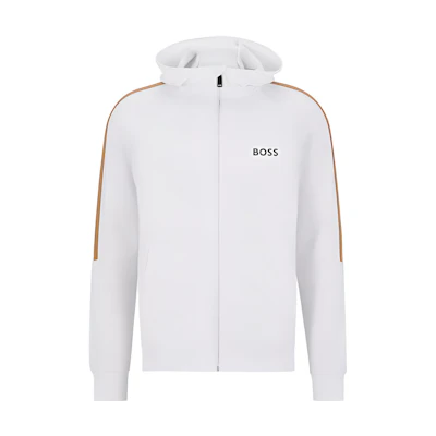 HUGO BOSS FW22 Logo Printed Stripe Trim Zip Sweatshirt White () 50490646-100
