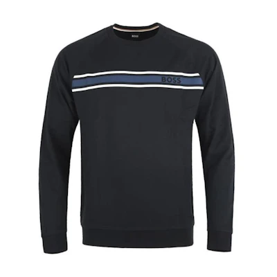 HUGO BOSS FW22 Logo Stripe Print Crewneck Sweatshirt Black – 50473032-001