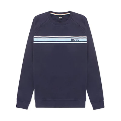 HUGO BOSS FW22 Logo Striped Print Crewneck Sweatshirt Navy Blue () 50473032-403