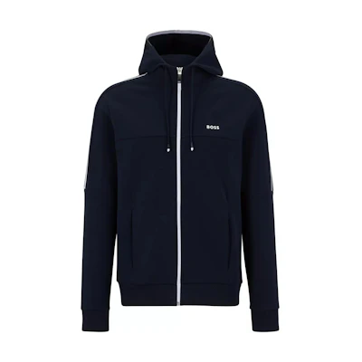 HUGO BOSS FW22 Logo Striped Trim Casual Hoodie Jacket Navy 50492773-402