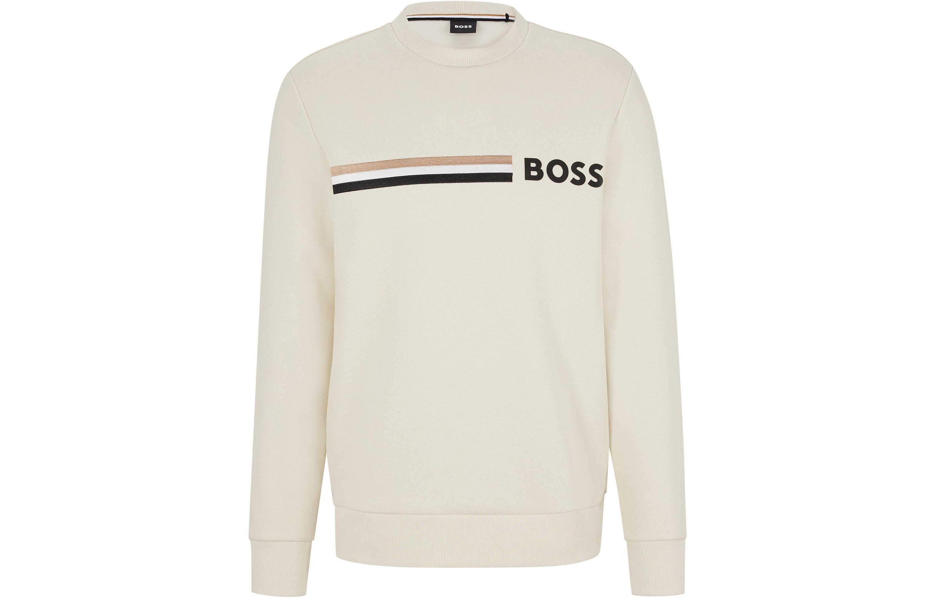 HUGO BOSS FW22 Minimalist Striped Crewneck Sweatshirt Beige 50471712-131