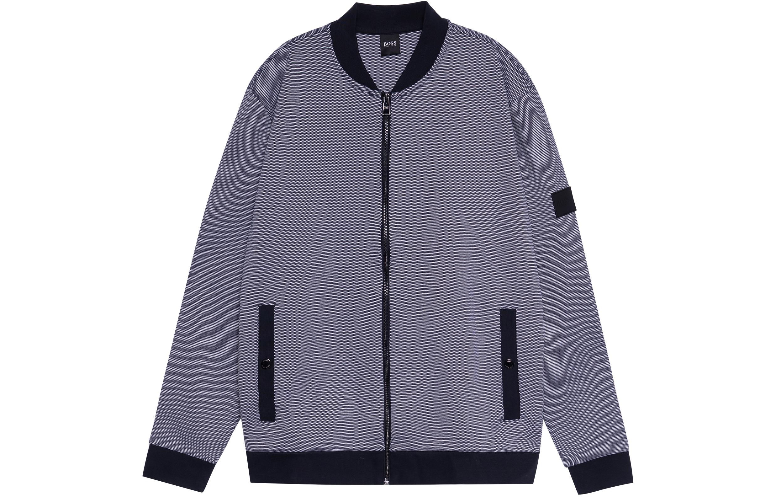 HUGO BOSS FW22 Navy Blue Solid Zip-Up Long Sleeve Jacket 50458174-404