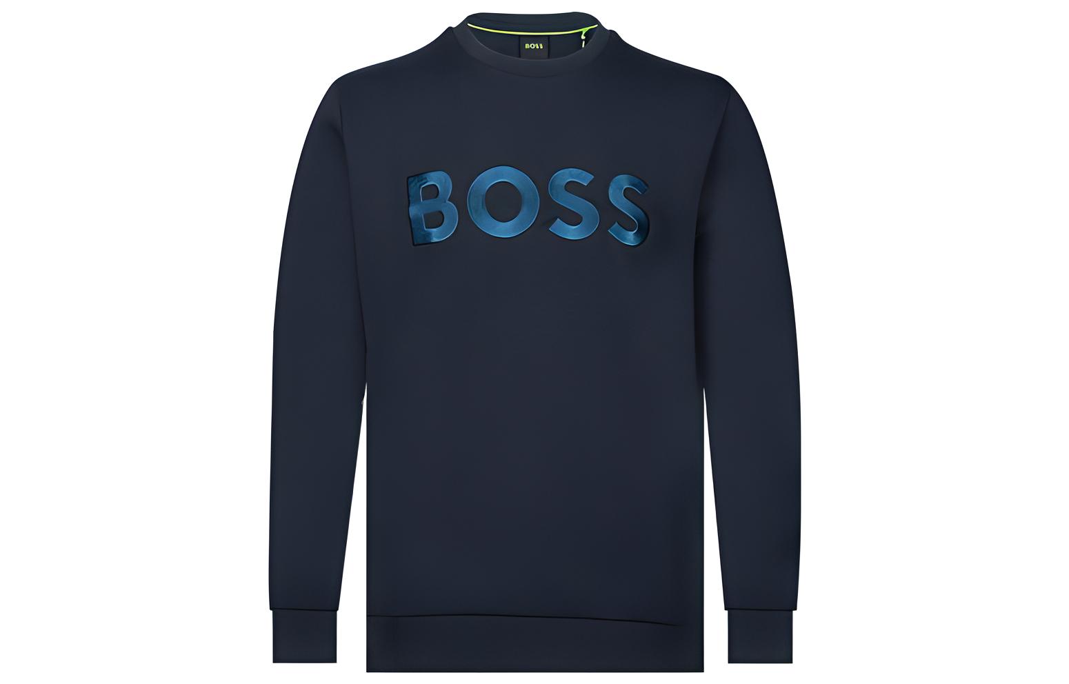 HUGO BOSS FW22 Navy Crewneck Sweatshirt with Chest Logo Print 50482898-402