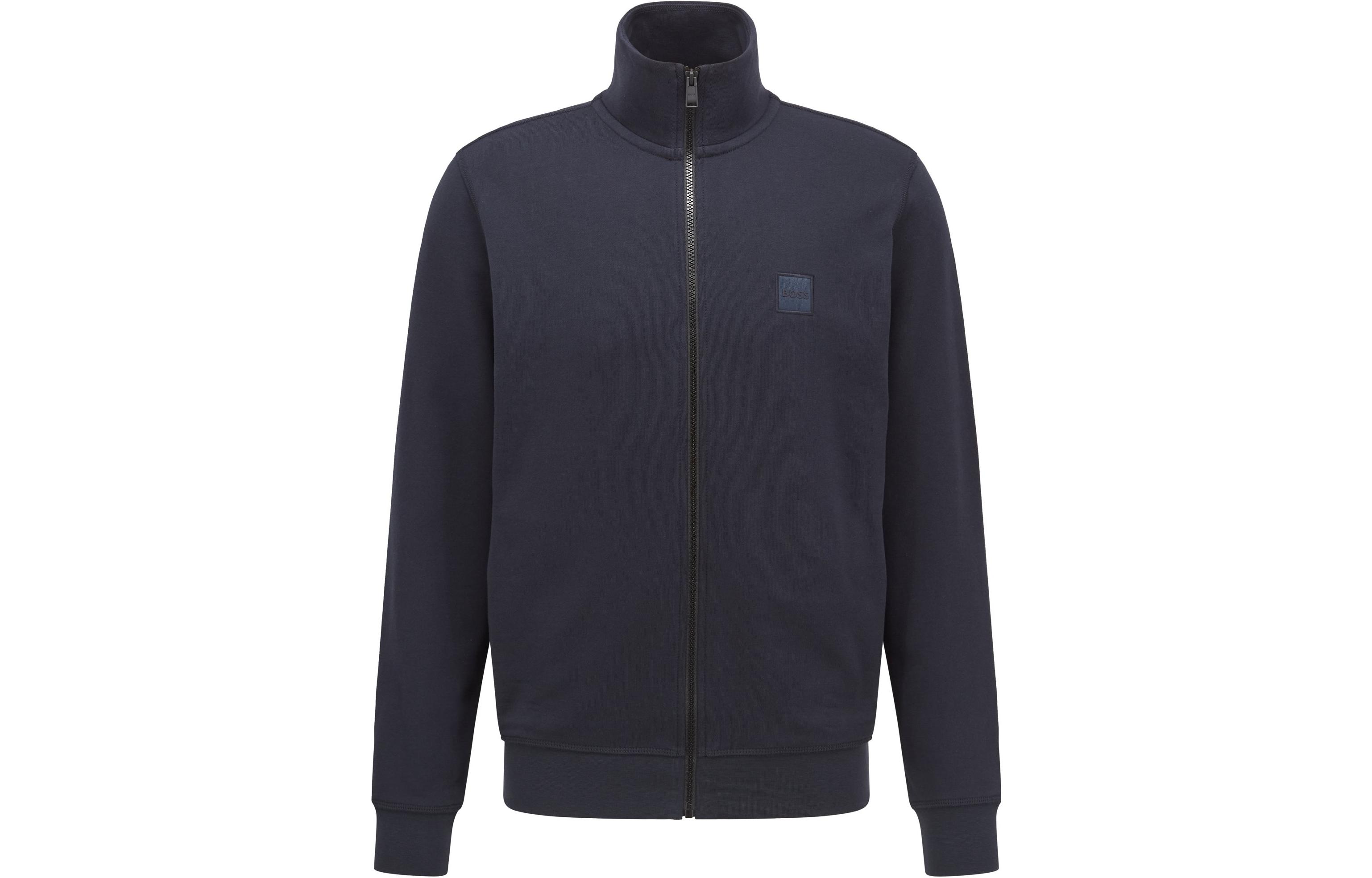 HUGO BOSS FW22 Navy Full-Zip High-Neck Jacket with Logo Patch 50468428-404