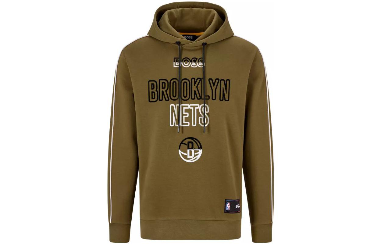 HUGO BOSS FW22 Olive Green Logo Print Pullover Hoodie Long Sleeve 50477404-348