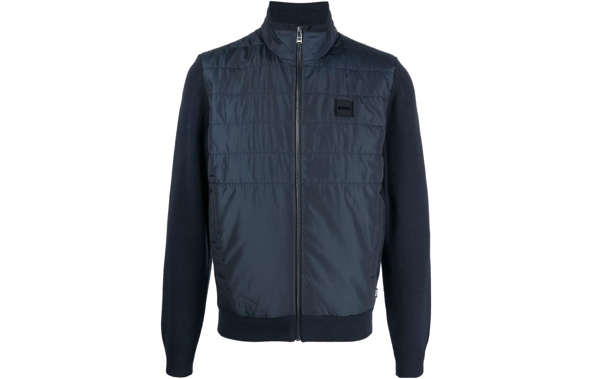 HUGO BOSS FW22 Patchwork Zip-Up Stand Collar Jacket Men’s Blue 50477345-404