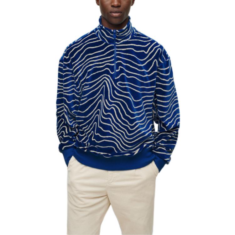 Shop HUGO BOSS FW22 藍色圖案半拉鍊運動衛衣 男款 50476172-429