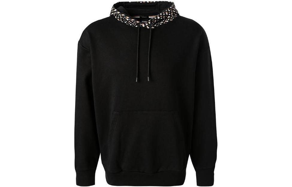 HUGO BOSS FW22 Plaid Trim Hoodie with Drawstring Black 50478965-001