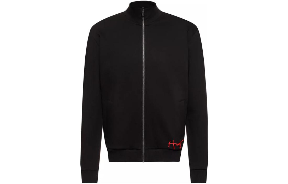 HUGO BOSS FW22 Plain Zip-Up Embroidered Jacket Black Long Sleeve Outerwear 50457122-001