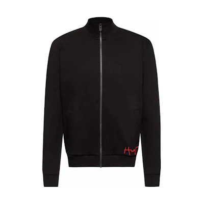 HUGO BOSS FW22 Plain Zip-Up Embroidered Jacket Black Long Sleeve Outerwear 50457122-001