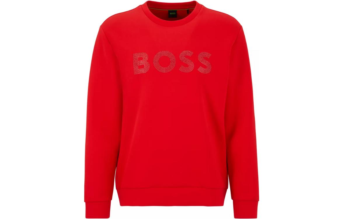 HUGO BOSS FW22 Rhinestone Logo Red Pullover Sweatshirt for Men 50485505-624
