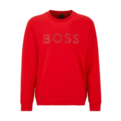 HUGO BOSS FW22 Rhinestone Logo Red Pullover Sweatshirt for Men 50485505-624