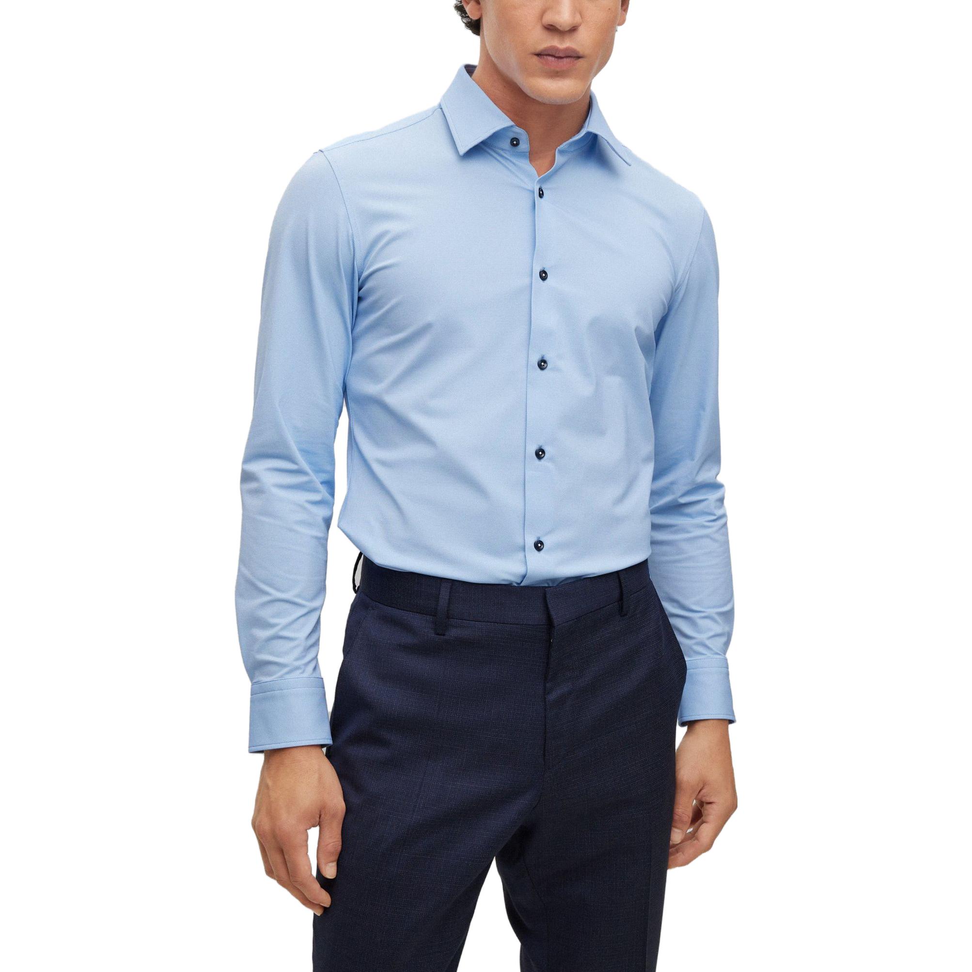 Lookbook HUGO BOSS 2022秋冬修身純色長袖襯衫 淺藍色 50484524-451