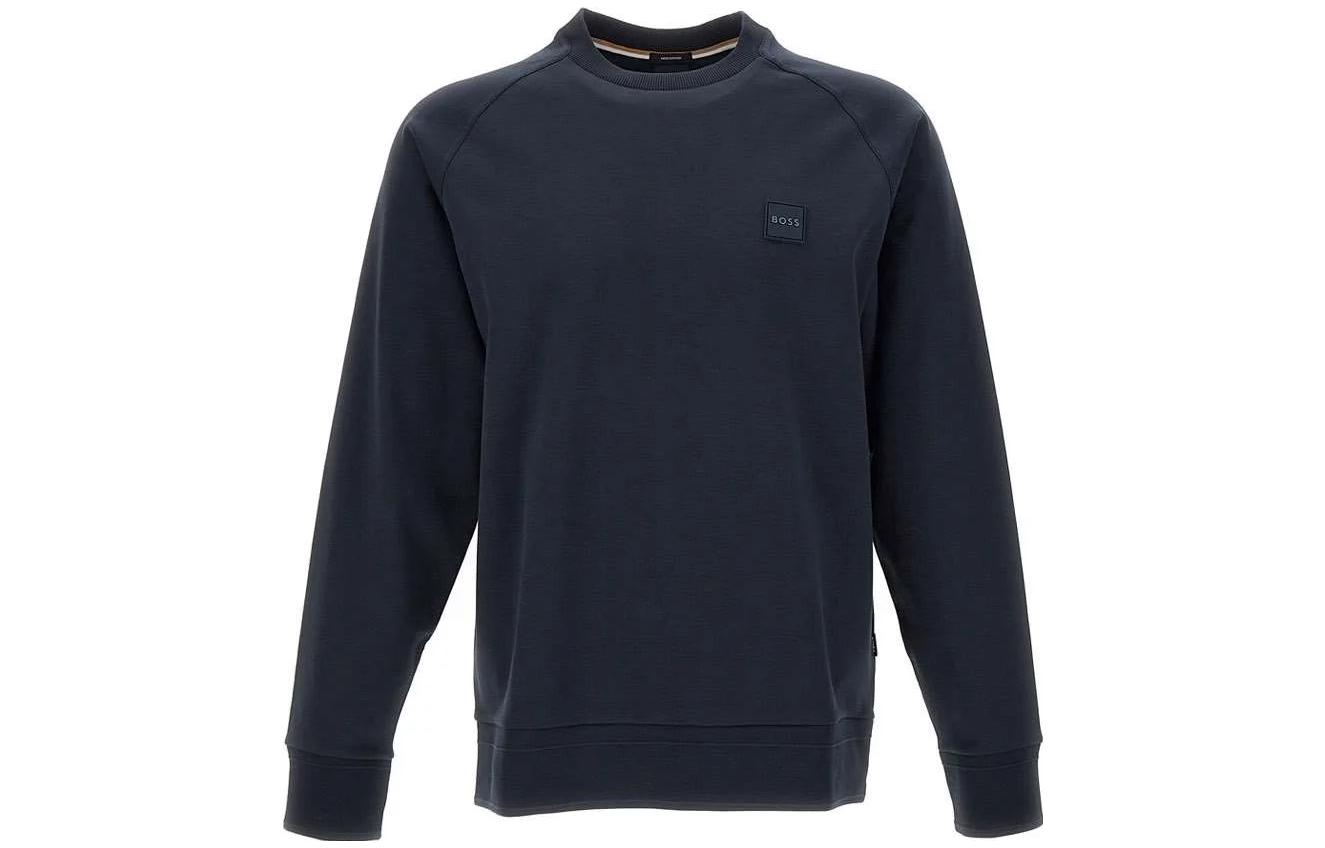 HUGO BOSS FW22 Solid Badge Patch Pullover Sweatshirt Navy Blue 50467156-404