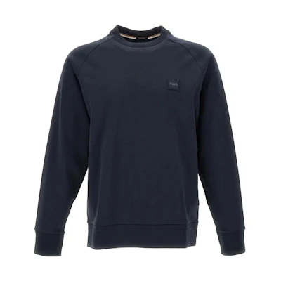 HUGO BOSS FW22 Solid Badge Patch Pullover Sweatshirt Navy Blue 50467156-404