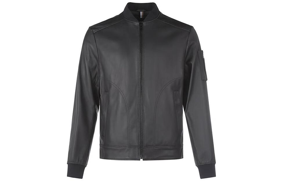 HUGO BOSS FW22 Solid Black Zip-Up Jacket with Stand Collar 50469844-001