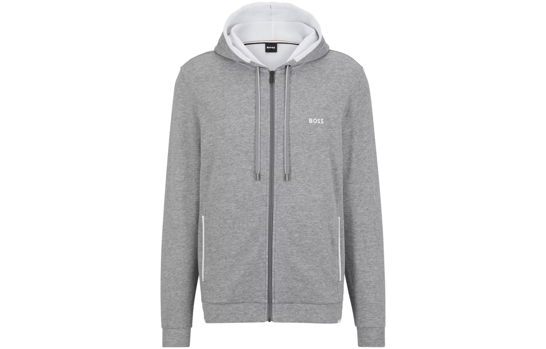 HUGO BOSS FW22 Solid Color Logo Embroidered Zip-Up Sweatshirt Men Grey 50485925-033