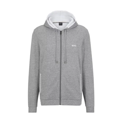 HUGO BOSS FW22 Solid Color Logo Embroidered Zip-Up Sweatshirt Men Grey 50485925-033