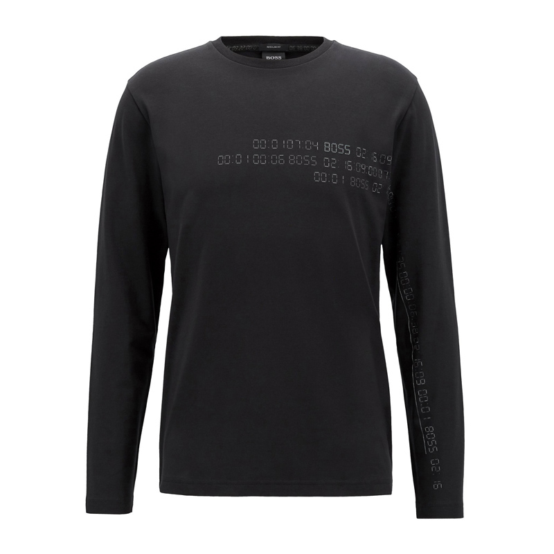 HUGO BOSS FW22 Solid Digital Print Crewneck Sweatshirt Black Mens 50399868-001