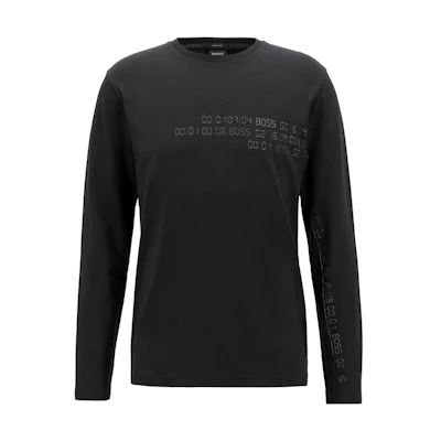 HUGO BOSS FW22 Solid Digital Print Crewneck Sweatshirt Black Mens 50399868-001