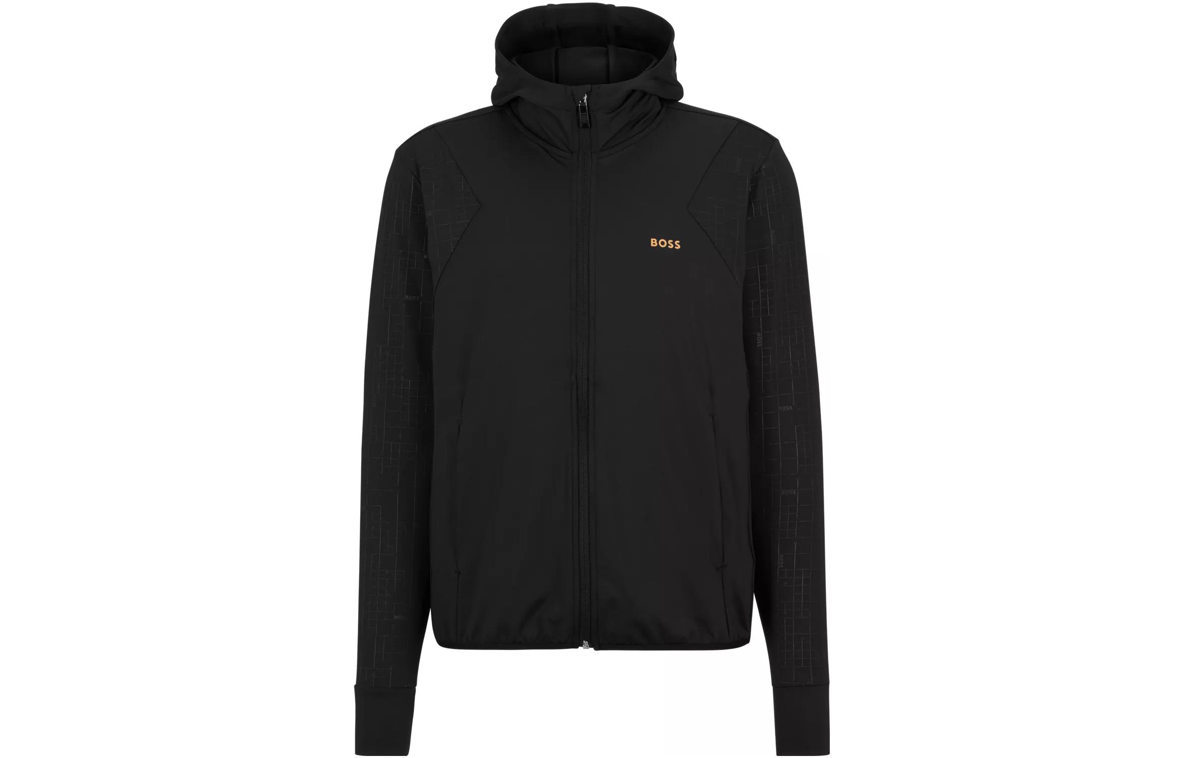 HUGO BOSS FW22 Solid Logo Embroidered Zip Hoodie Jacket Men’s Black 50476943-001