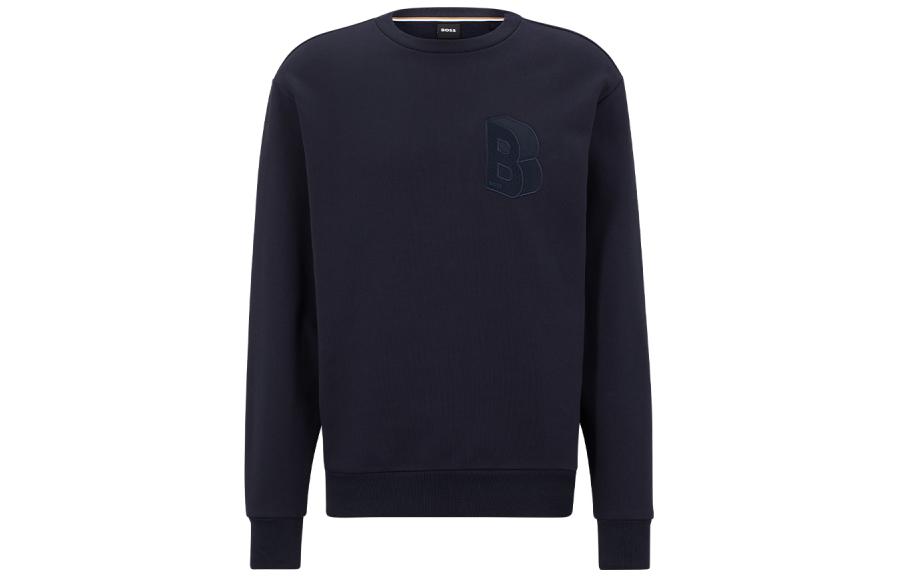 HUGO BOSS FW22 Solid Logo Patch Casual Long-Sleeve Sweatshirt Navy Blue 50481578-404