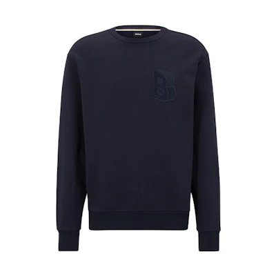 HUGO BOSS FW22 Solid Logo Patch Casual Long-Sleeve Sweatshirt Navy Blue 50481578-404
