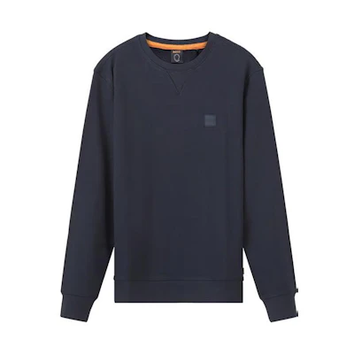 HUGO BOSS FW22 Solid Logo Patch Crewneck Relaxed Fit Navy Sweatshirt 50468443-404