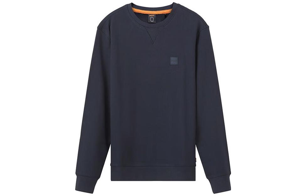 Order HUGO BOSS FW22 Logo Patch Crewneck Navy Sweatshirt Relaxed Fit Lelaki 50468443-404