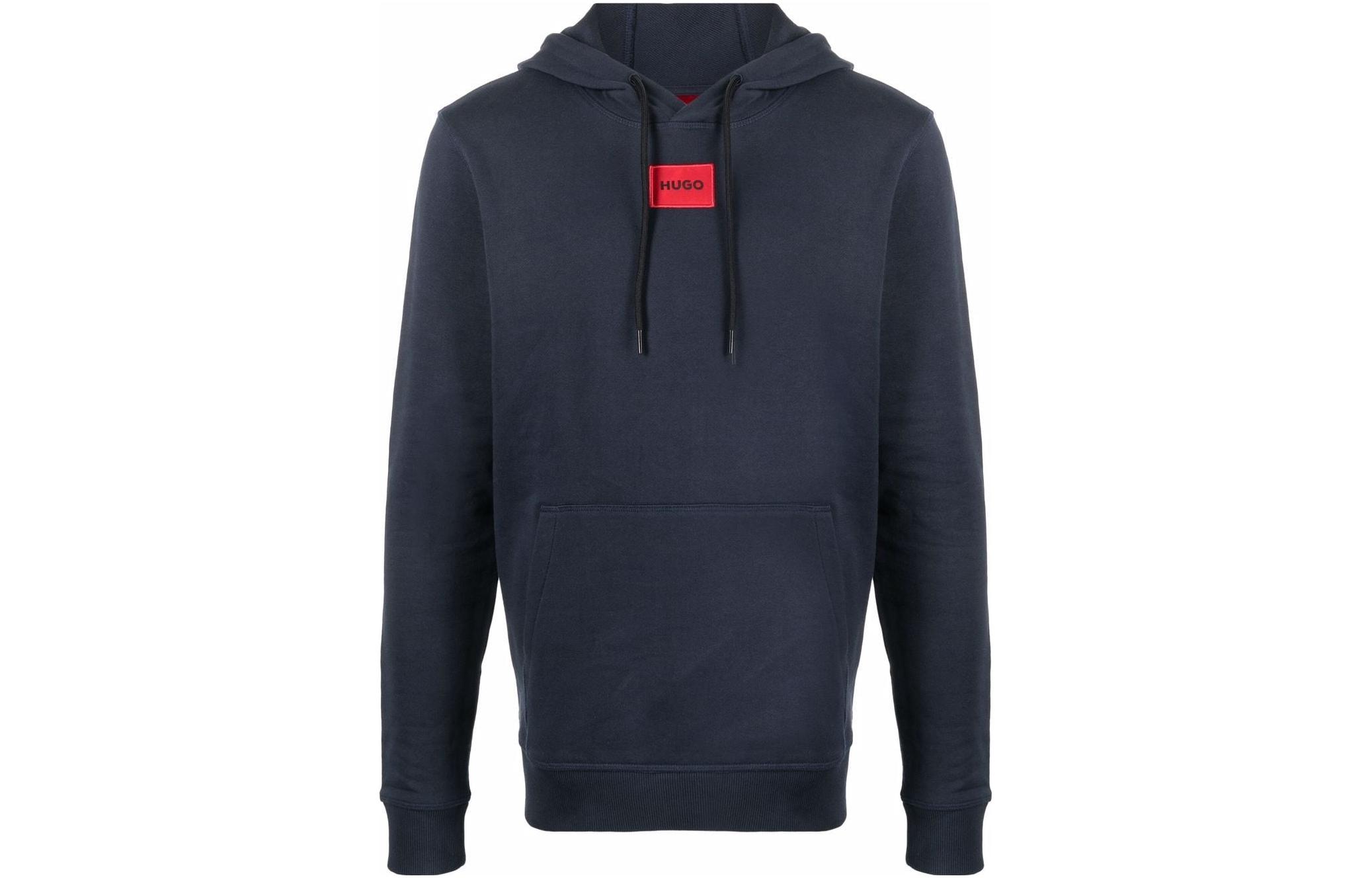 HUGO BOSS FW22 Solid Logo Patch Hoodie Blue 50458700-405