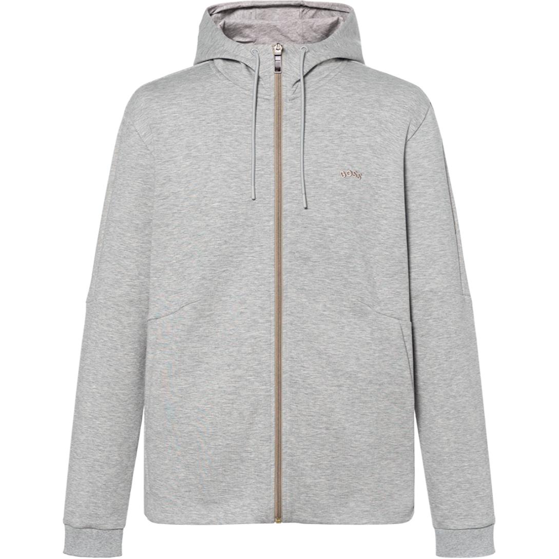 HUGO BOSS FW22 Solid Logo Print Zip Sweatshirt Light Grey - 50477132-059