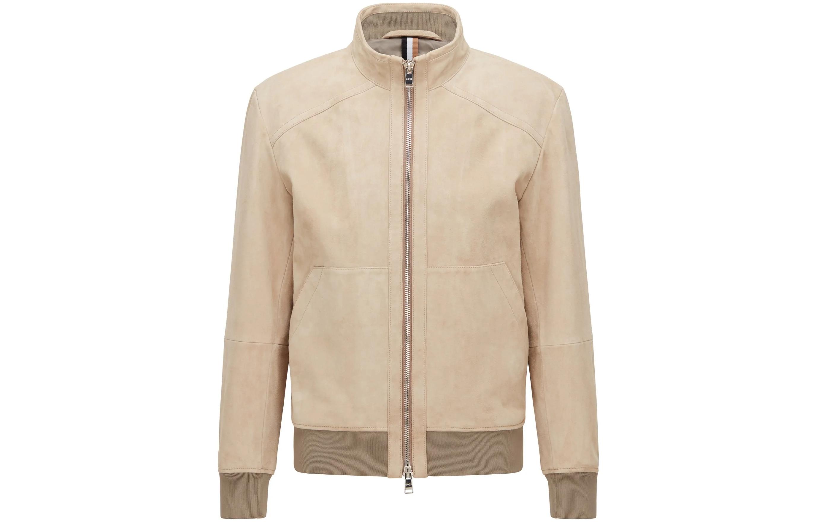 HUGO BOSS FW22 Solid Turtleneck Long-Sleeve Jacket in Dark Beige 50469845-275