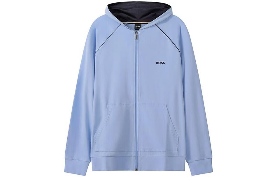 HUGO BOSS FW22 Solid Zip-Up Hoodie Light Blue Long Sleeve 50469581-450