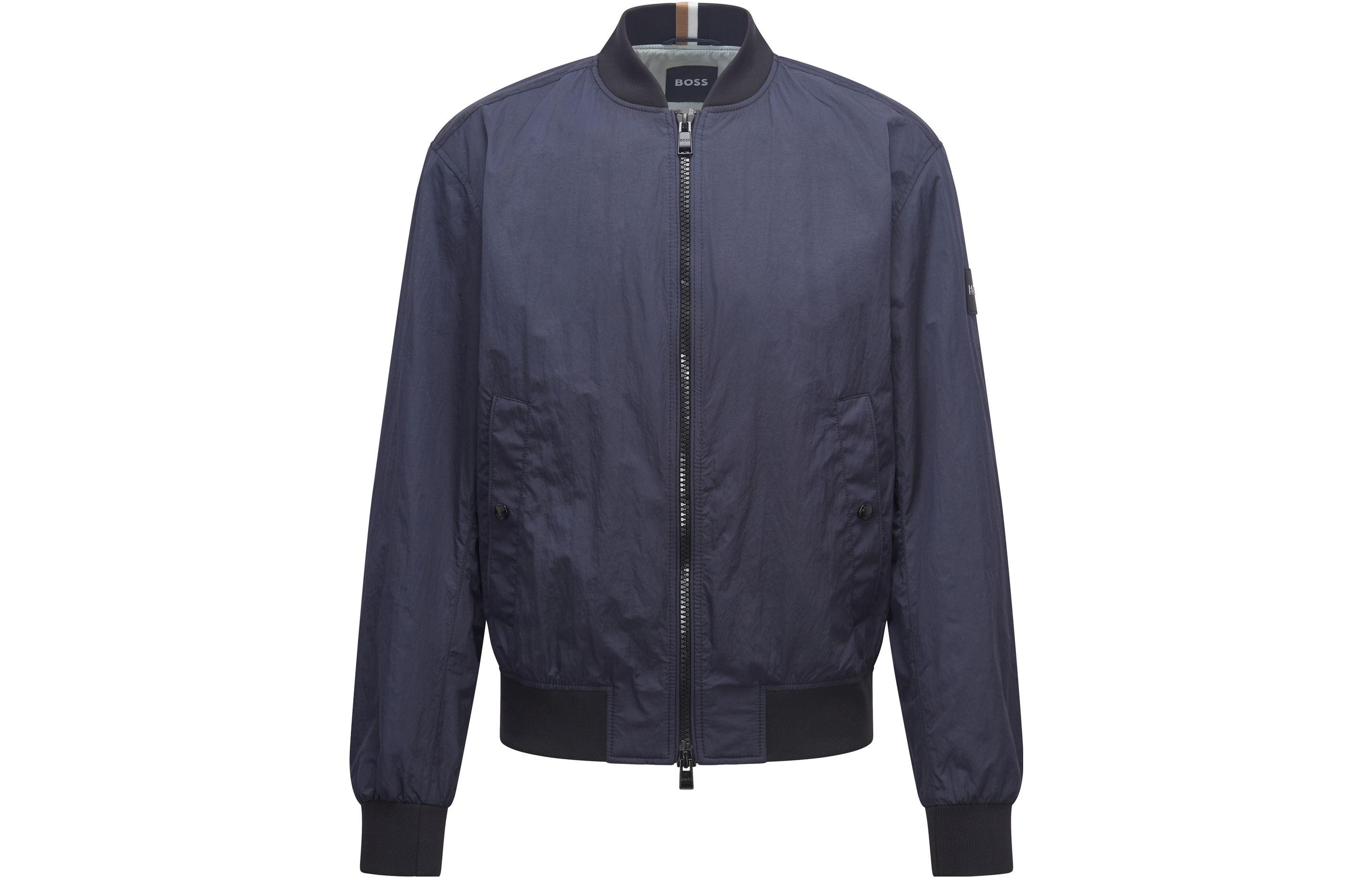 HUGO BOSS FW22 Solid Zip-Up Long-Sleeve Bomber Jacket Blue 50469939-404