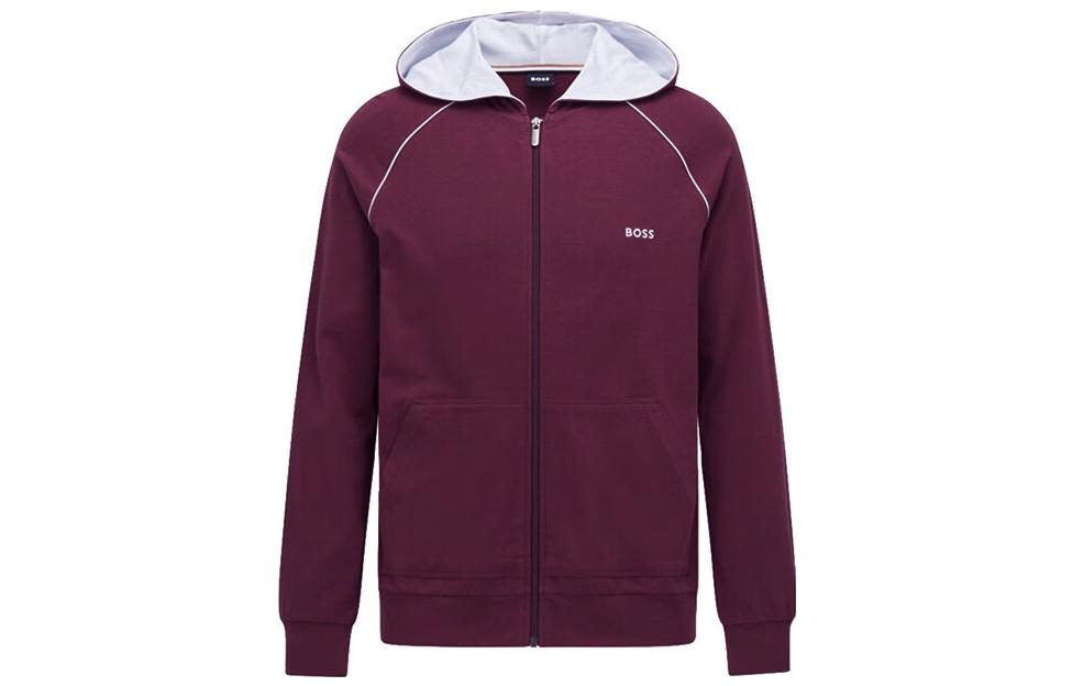 HUGO BOSS FW22 Solid Zip Long Sleeve Sweatshirt Maroon 50469581-603