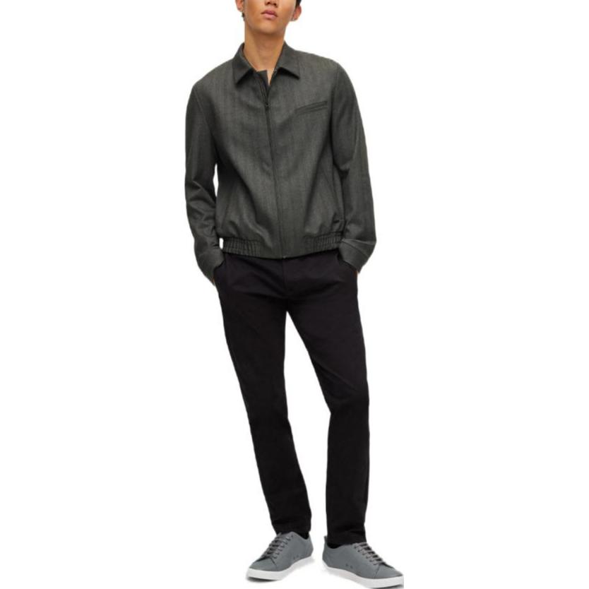 Shop HUGO BOSS FW22 條紋領拉鍊長袖外套 灰色 50479651-021