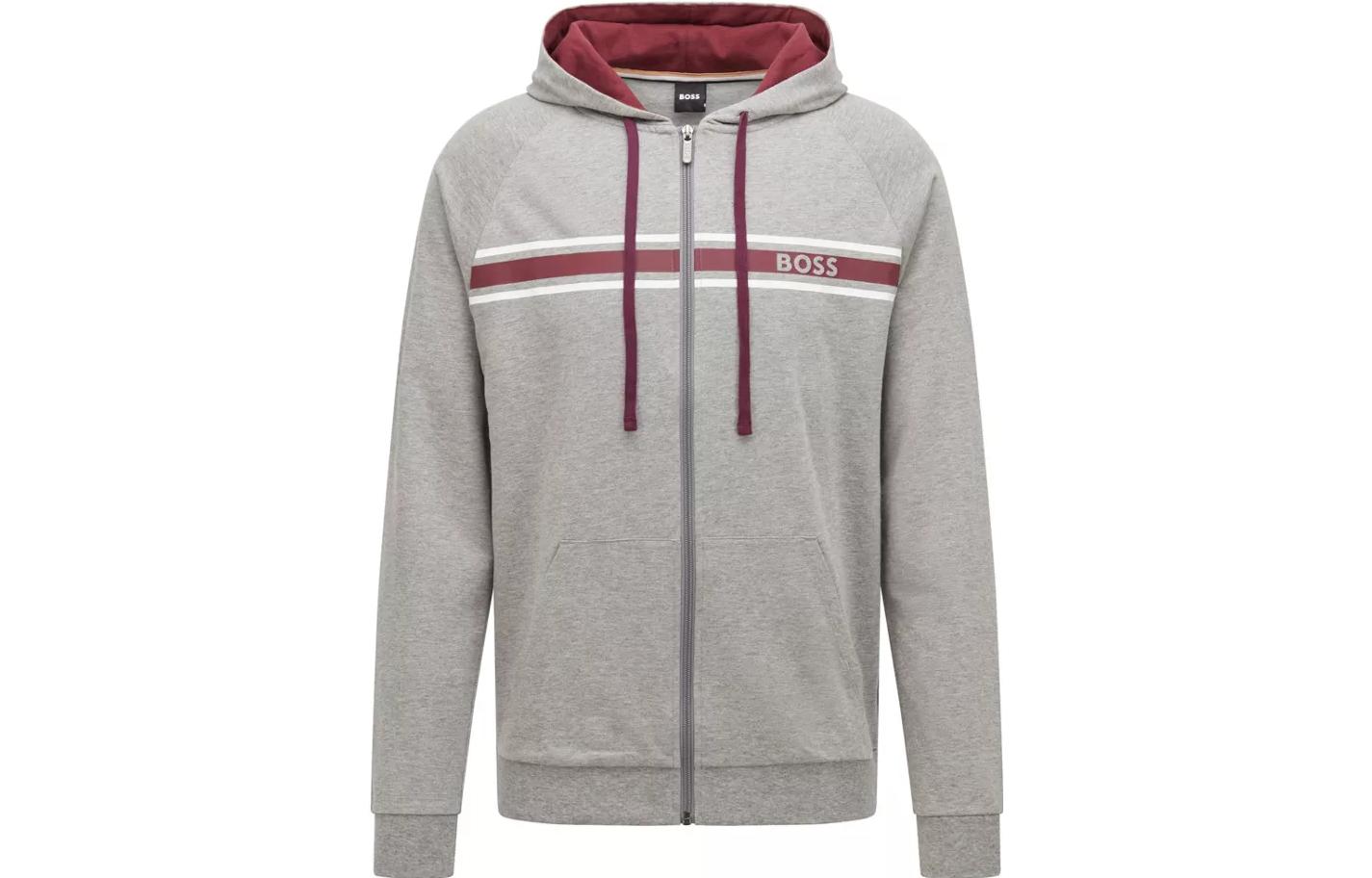 HUGO BOSS FW22 Striped Logo Cotton Baseball Jacket Men’s Grey 50473428033MEDIUMGREY