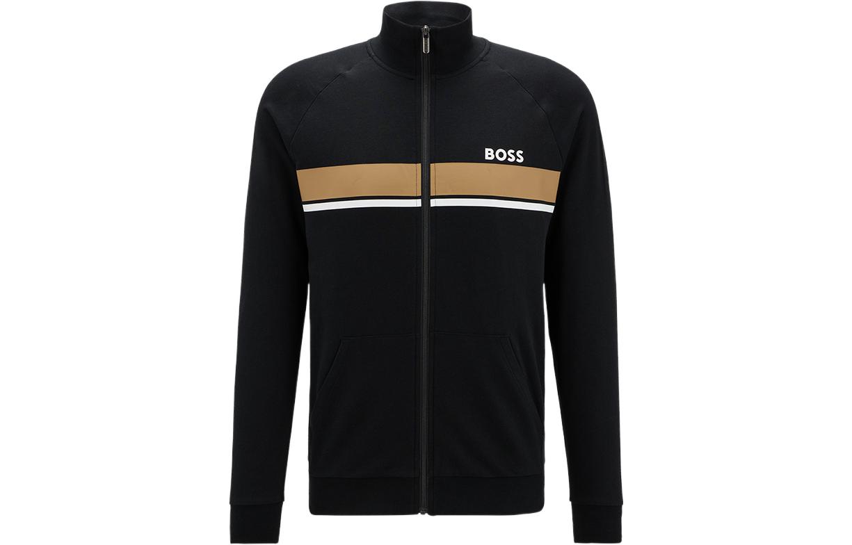 HUGO BOSS FW22 Striped Stand Collar Zip Jacket Black () 50480553-001