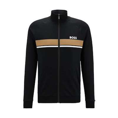 HUGO BOSS FW22 Striped Stand Collar Zip Jacket Black () 50480553-001