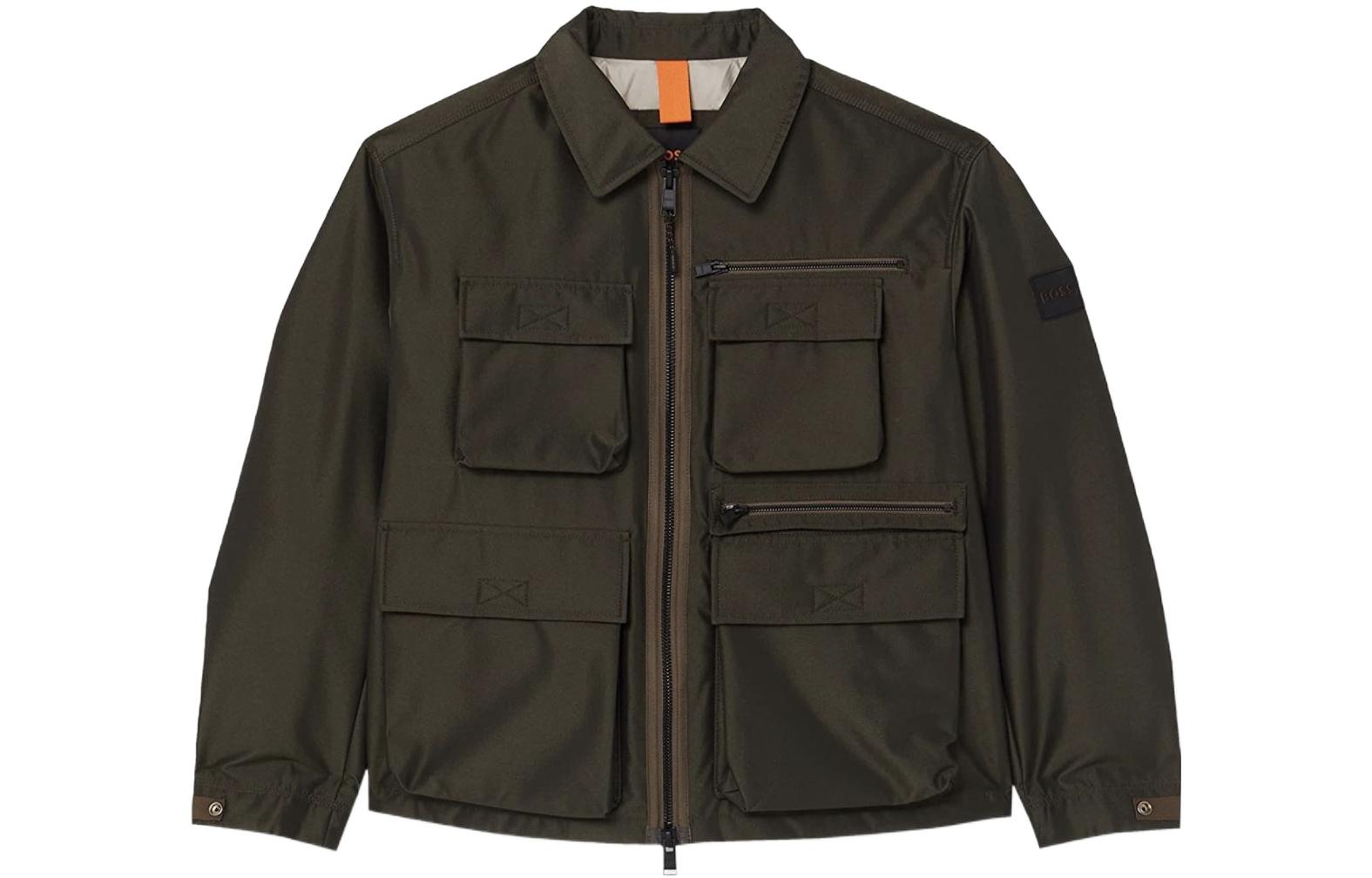 HUGO BOSS FW22 Waterproof Canvas Shirt Jacket Army Green Long Sleeve 50476221-308