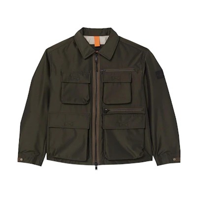 HUGO BOSS FW22 Waterproof Canvas Shirt Jacket Army Green Long Sleeve 50476221-308