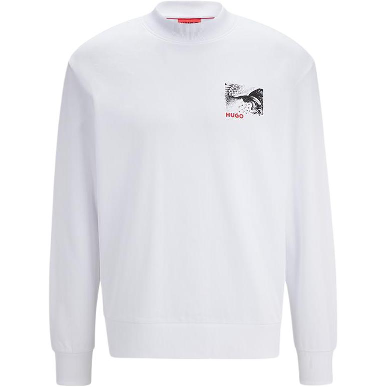 HUGO BOSS FW22 White Crewneck Sweatshirt with Artistic Print Design 50477337-100