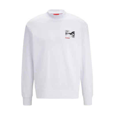 HUGO BOSS FW22 White Crewneck Sweatshirt with Artistic Print Design 50477337-100