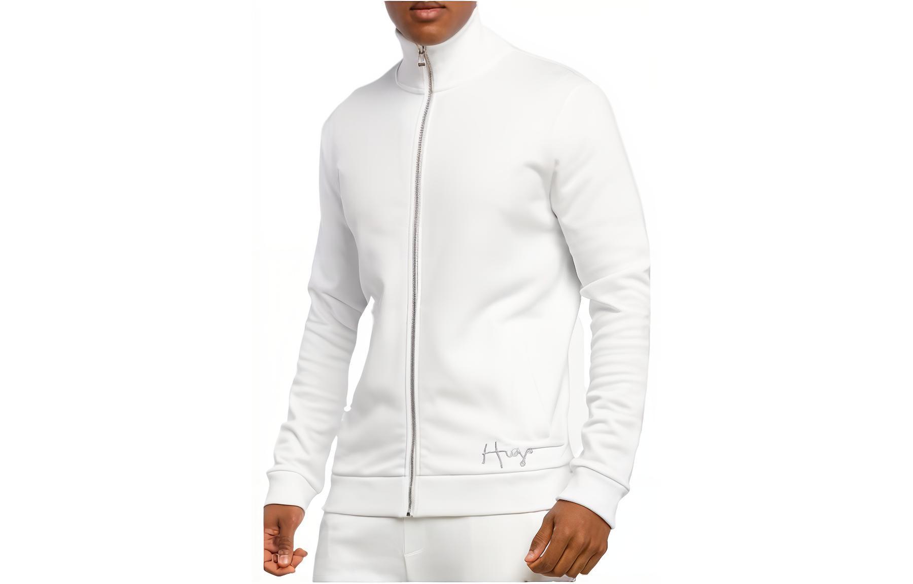 HUGO BOSS FW22 White Embroidered Zip-Up Long Sleeve Sweatshirt 50457122-100