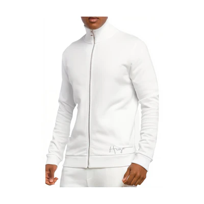 HUGO BOSS FW22 White Embroidered Zip-Up Long Sleeve Sweatshirt 50457122-100