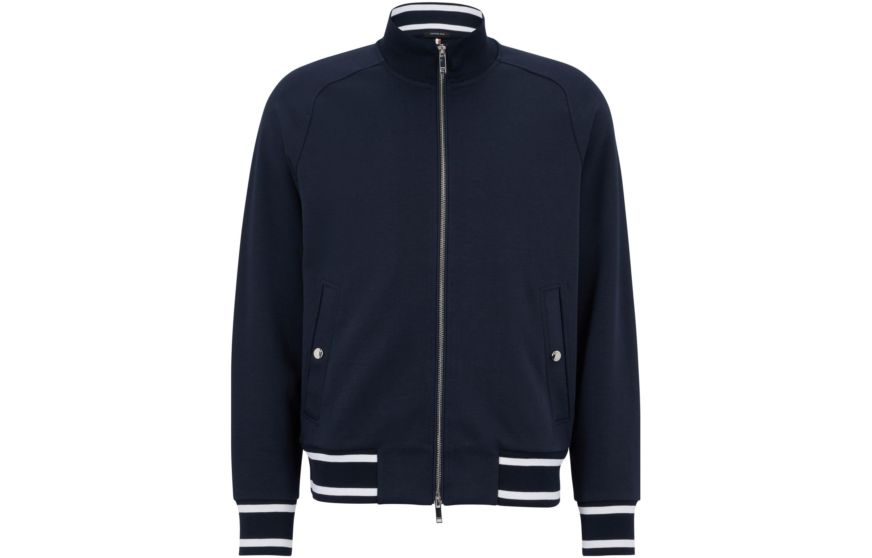HUGO BOSS FW22 Zip-Up Jacket with Stripe Trim in Navy Blue 50486271-404